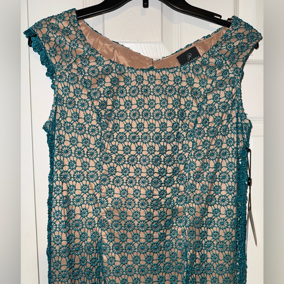 👗 NWT! Adrianna Papell Crochet Lace Teal Dress - Picture 5 of 11